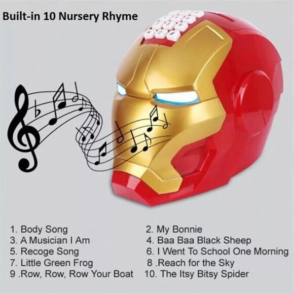 Iron Man Helmet Electric Piggy Bank Password Lock Banknote Storage Kids Toy. - Picture 6 of 6